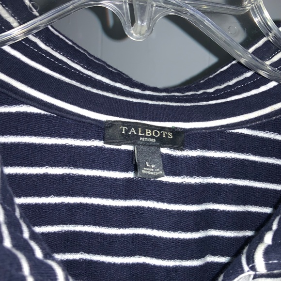 Talbots Navy White stripe tunic top Sz LP Cotton Stretch Knit Nautical cottage - Picture 3 of 5